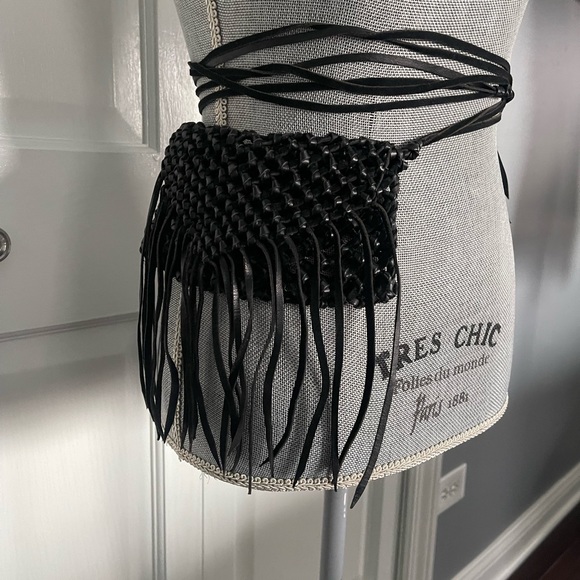 Caravana Handbags - CARAVANA black leather Coyopa animal hand cut bag purse fringe straps